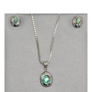 Leigh Collective Sterling Silver & Abalone Pendant Necklace & Pierced Earrings
